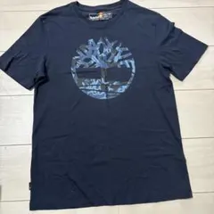 Timberland ネイビー×カモフラージュ木ロゴ TシャツXS S 着用少のサムネイル