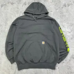 カーハート　袖プリント　ワンポイント　トップス　長袖　パーカー　古着　グレー　M