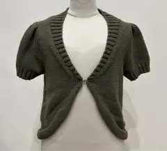 オリーブグリーン 半袖カーディガン Vネック ニット