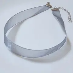 未使用 チョーカー オーガンジーレースリボン 透け ブルー オーロラ ネックレス