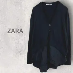 ◇【ザラ】カーディガン S 重ね着風 サイドスリット入り 無地 Vネック