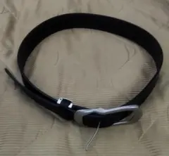 黒革　つや消しシルバーバックル　太ベルト　ウエスト76cm〜88cm　難有り