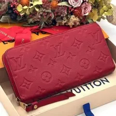 ルイヴィトン モノグラムアンプラント ジッピーウォレット 長財布 レッド 赤