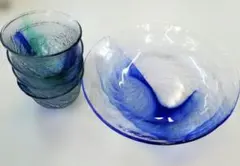 #青と緑のガラス食器 5個セット　687*