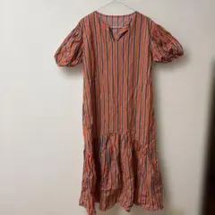 forksy. オレンジストライプ半袖シャツワンピース フリーサイズ