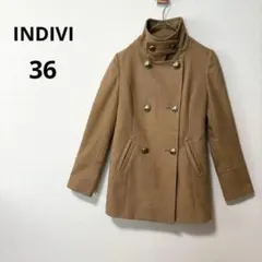 INDIVI インディヴィS 36 カシミヤ混 ウール スタンドカラー Pコート