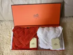 HERMES タオル2枚セット オレンジ ホワイト
