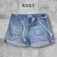 ROXY ロキシー デニム ショートパンツ 26 刺繍 ロープ紐付 ボタンフライ