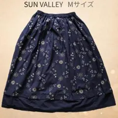 サンバレー 花柄刺繍 ナチュラル スカート M ネイビー 綿100%のサムネイル