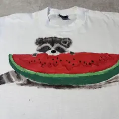 90s USA製　アニマルTシャツ アライグマとスイカ　シングルステッチ　L
