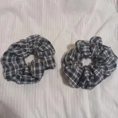 チェック柄 シュシュ 2個セット