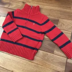 ポロラルフローレンの赤とネイビーのストライプセーター　100
