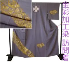 値下げ交渉ＯＫ！極上ちりめん地 金彩加工染 訪問着 正絹 Ｂ５０８