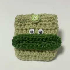 編み物 ハンドメイド 小物入れ ポーチ 緑色 唇