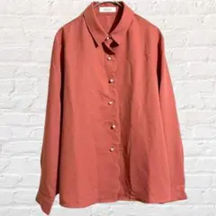 マカロン 長袖 スカラップ シャツ パールボタン シフォン シャツ バックタック