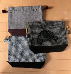 刺繍デザインの巾着袋3点セット
