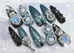 量産型 韓国 派手 y2k 姫 マグネット 黒 地雷 魔法少女 ネイルチップ