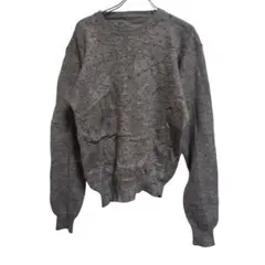 【ヴィンテージ感】総柄 ニット セーター クルーネック グレー レトロ 古着