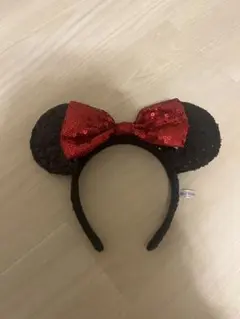 ミニー　カチューシャ　赤リボンスパンコール