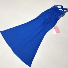 【タグ付き未使用】スパンコールビーズビジュ付き ブルー/青 ロングドレス