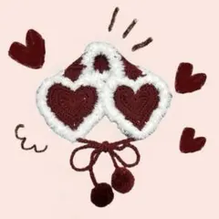 ハートイヤーマフ　耳当て　ワインレッド　ふわふわ　冬　ハンドメイド