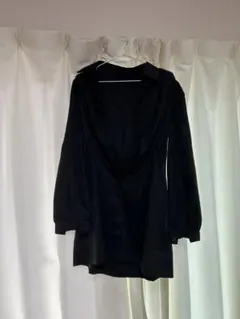 【4/26処分】ブラック 長袖ミニワンピース ウエストゴム