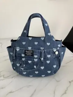 1128 ハート柄デニムリメイクバック　ハンドメイド