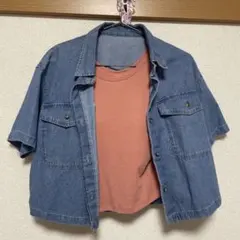 GU 半袖　デニムジャケット　レッド　カップ付きインナーのサムネイル