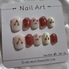 104現品　ネイルチップ　量産型　Sサイズ　可愛い　さくらんぼ　通勤　キラキラ