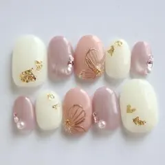 サイズオーダー可 ベリーショートオーバル ネイルチップ ピンクマグネット華