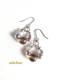 ♡１９７ハンドメイドピアスシルバー系の多様ビーズのフープピアス