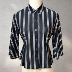 【ジャンニロジュディチェ】36/ブラウス/ストライプ柄/黒/コンサバ/七分丈