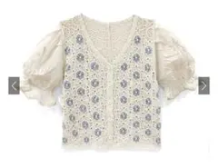 GRL かぎ編み花柄刺繍スカラップニットトップス[ac2128]