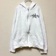 Dickies ディッキーズ 星柄 ジップパーカー L ホワイト ロゴ 古着