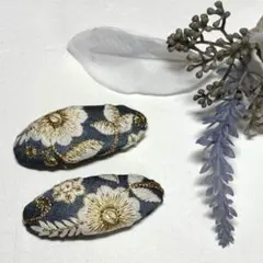 ハンドメイド インド刺繍リボン ぱっちんピン 2点セット