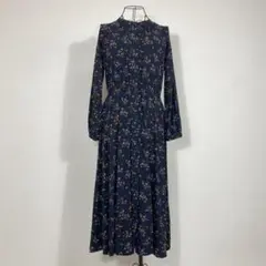 GLOBAL WORK レーヨン 小花柄 ロング ワンピース L ネイビー