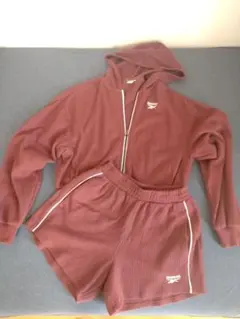 リブ素材 バーガンディ フード付きセットアップ