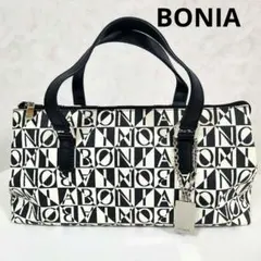 【美品】BONIA ボニア ハンドバッグ モノグラム柄（黒×白）