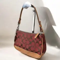 美品COACH コーチ アクセサリーポーチ レッド 赤 シグネチャー6094