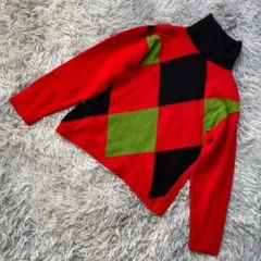 イタリア製 mabb アーガイル柄 タートルネックニット ウールアンゴラ混