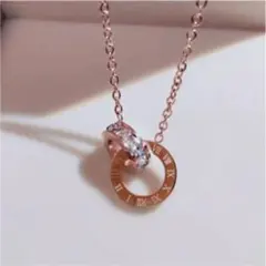 レディース ネックレス ダブルリング ジルコニア ピンク ゴールド ダイヤ