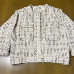 axes ホワイト系 チェック柄 ノーカラージャケット