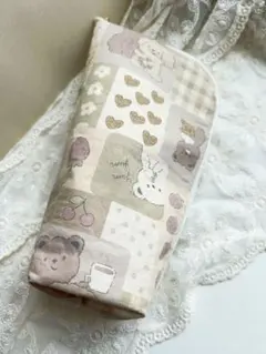 くま柄 スタンドポーチ ペンケース かぎ針入れ
