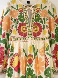 ★タイムセール中★ ボヘミアン 花柄ロングワンピース メキシコフラワー カラフル