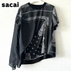 sacai サカイ ペイズリー 異素材 ドッキング 半袖トップス ブラック 2のサムネイル