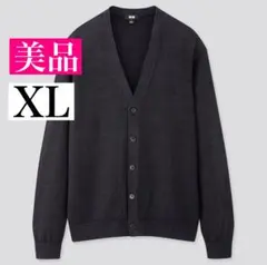 【美品】UNIQLO リネンブレンドVネックカーディガン（長袖）ネイビー XL