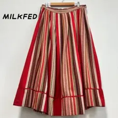 MILKFED ネイティブストライプスカート　レッド　Aライン　ロングスカートのサムネイル