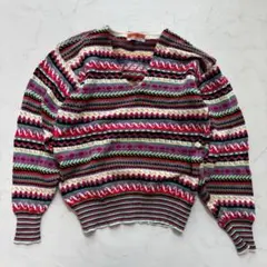 EXPRESS コットンニット 総柄 レトロ Vintage M（D623）