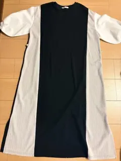 黒とベージュのストライプロングドレスのサムネイル