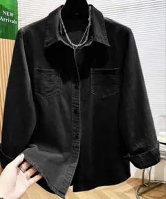 ブラックデニム風長袖シャツ